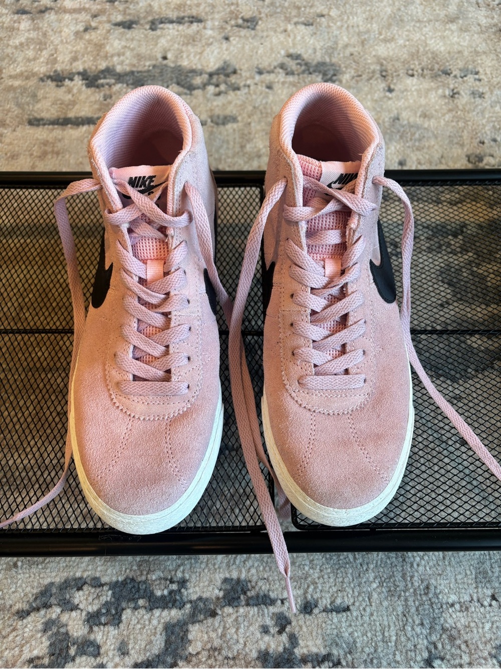 Nike Pink Suede High-Top Sneakers with Black Swoosh
